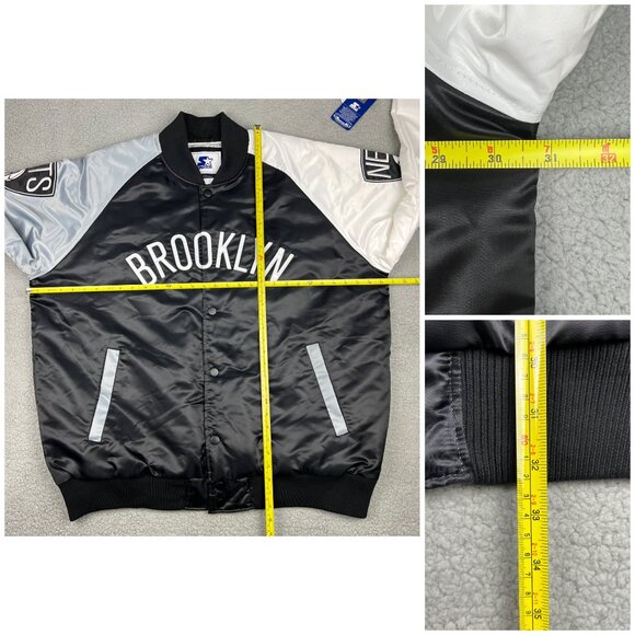 Brooklyn Nets Varsity Jacket Mens 3XL XXXL Black Satin Snap Starter G-III NBA - Picture 11 of 11